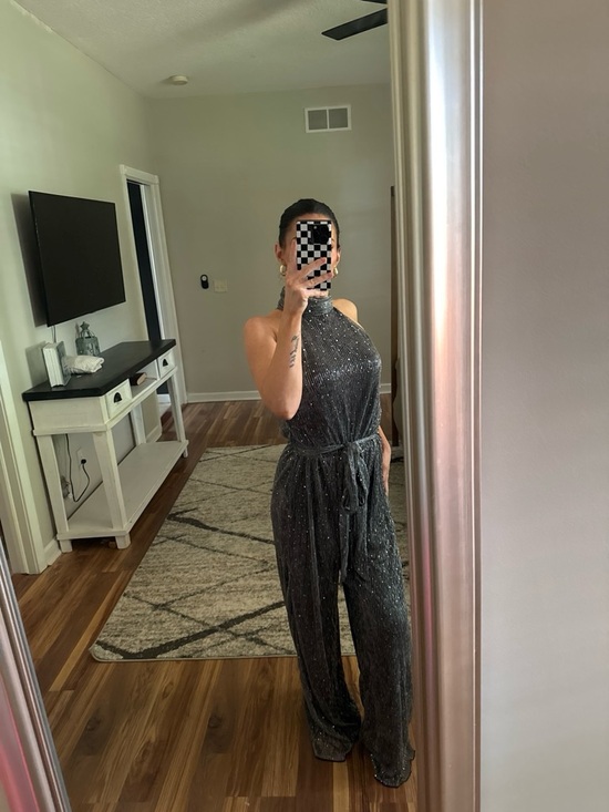 By Together Pants - By Together Charcoal Sparkle Halter Jumpsuit